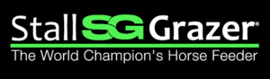 Stall SG Grazer logo on black background with lime green SG letters and the slogan 'The World Champion's Horse Feeder'.